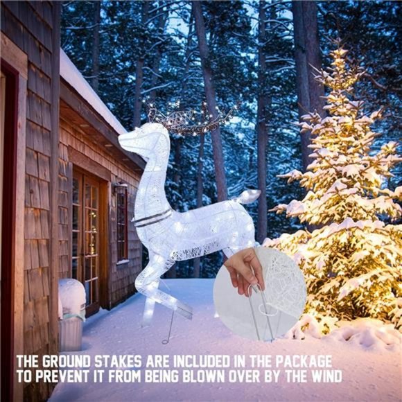 4.3ft Lighted Christmas Reindeer with White Lights Glittered Christmas Deer - Picture 4 of 6